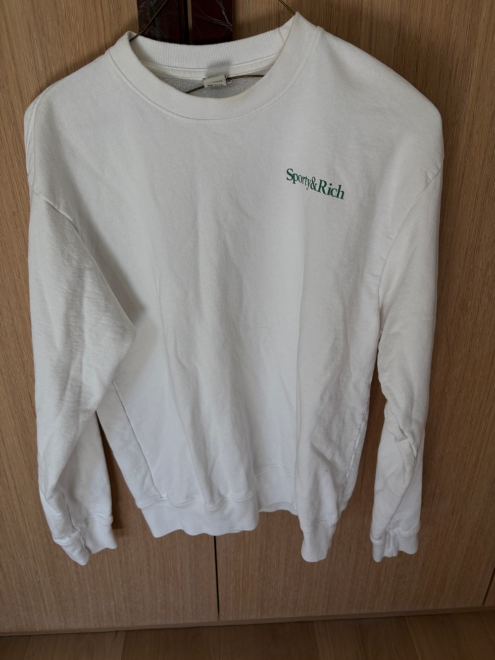 Sporty & Rich Cream Crewneck Sweatshirt with Green Accent